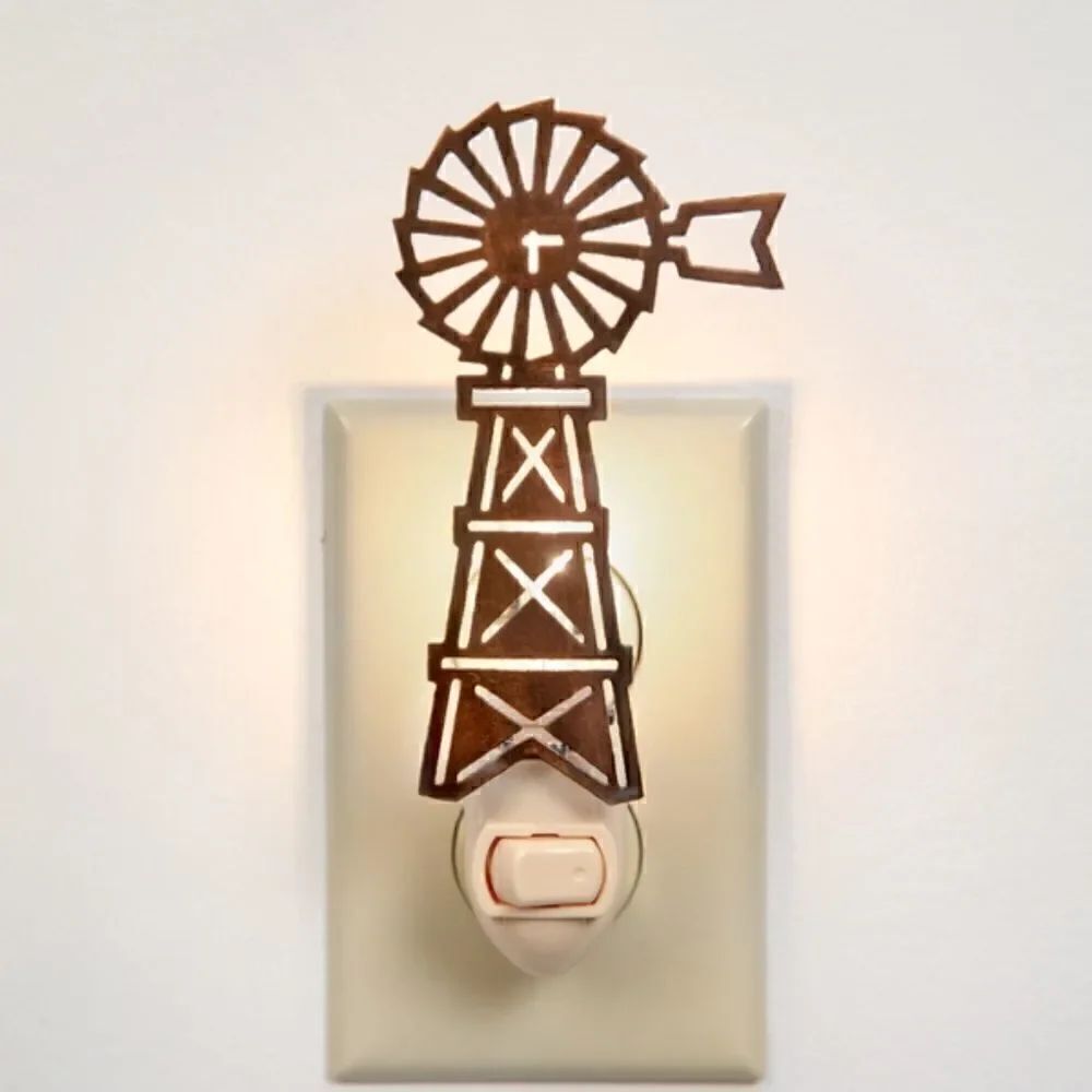 NEW! Farmhouse Windmill Metal Night Light Country Lodge Lighting Primitive